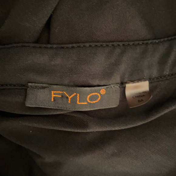 FYLO Woman's Crew Neck 1/2 Zipper Down Roll Up Sleeve Black Stretch Blouse Sz M - Picture 7 of 7